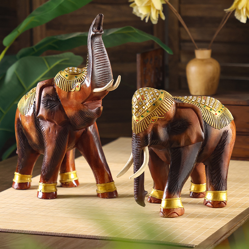 泰国工艺品木雕大象摆件东南亚风格装饰品客厅泰式特色家居摆设
