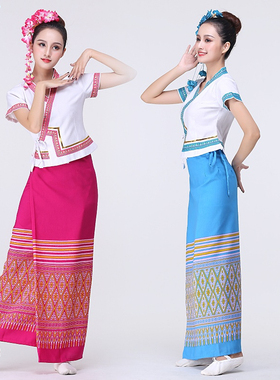 CAIDUO彩衣朵朵西双版纳傣族工作服裹裙孔雀裙短袖长款女装