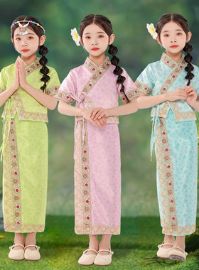 傣族服装女童夏季儿童三月三传统演出服云南西双版纳旅游拍照服饰