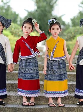 新款云南西双版纳傣族服装儿童男女童傣族半身裙子套装舞蹈演出服