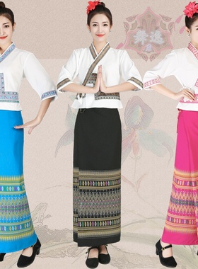 新款棉麻长袖西双版纳傣服装 傣族泼水节服饰 泰国裹裙筒裙女套装