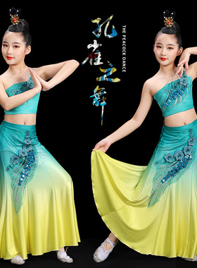 新款儿童傣族服装六一演出服西双版纳孔雀舞蹈服女孩民族舞鱼尾裙