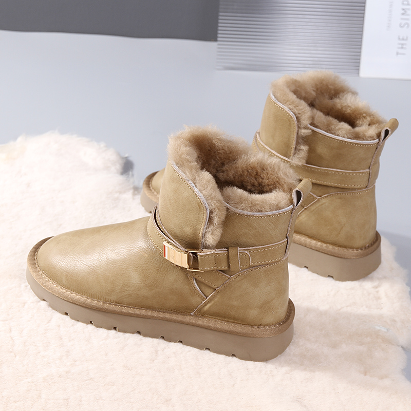 雪地靴女短筒2024新款冬季皮毛一体棉鞋防滑加厚皮面保暖羊毛女鞋