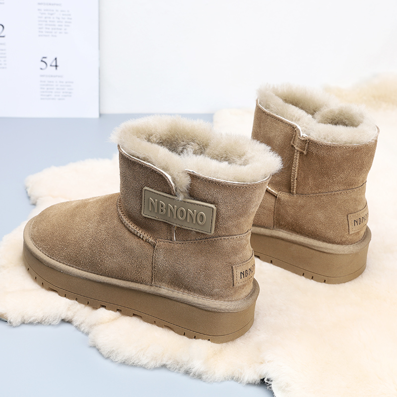 羊皮毛一体雪地靴女2023冬季加绒加厚纯羊毛短筒厚底防滑保暖棉鞋