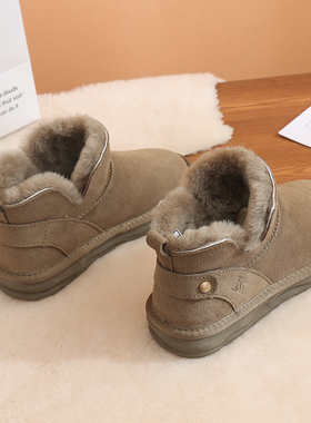 雪地靴女2024年新款冬季牛皮羊毛皮毛一体加绒低帮一脚蹬保暖棉鞋