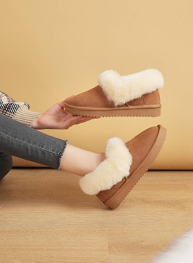冬季新款羊毛雪地靴女皮毛一体短筒加厚防滑一脚蹬短靴保暖懒人鞋