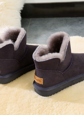 雪地靴女新款牛皮羊毛短筒皮毛一体短靴防滑加厚保暖冬靴女鞋