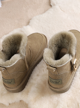 雪地靴女2023新款短靴牛皮羊毛短筒皮毛一体加厚防滑保暖冬季棉鞋