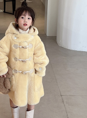 儿童羊羔绒外套女童2022冬季新款宝宝羊毛大衣皮毛一体加厚毛毛衣
