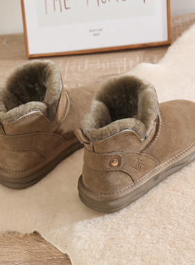 牛皮羊毛雪地靴女2024新款冬季皮毛一体加绒短筒低帮防滑保暖棉鞋