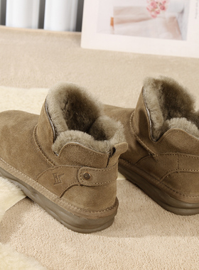 雪地靴女2024新款牛皮羊毛冬季皮毛一体加绒短筒低帮防滑保暖棉鞋