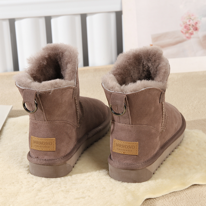加厚雪地靴女2024年冬季新款短筒皮毛一体加绒羊毛保暖牛皮棉鞋
