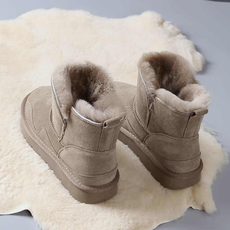 雪地靴女2023冬季新款牛皮羊毛皮毛一体加绒短筒靴子防滑保暖棉鞋
