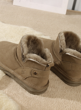 雪地靴女2024新款牛皮羊毛冬季皮毛一体加绒短筒低帮防滑保暖棉鞋