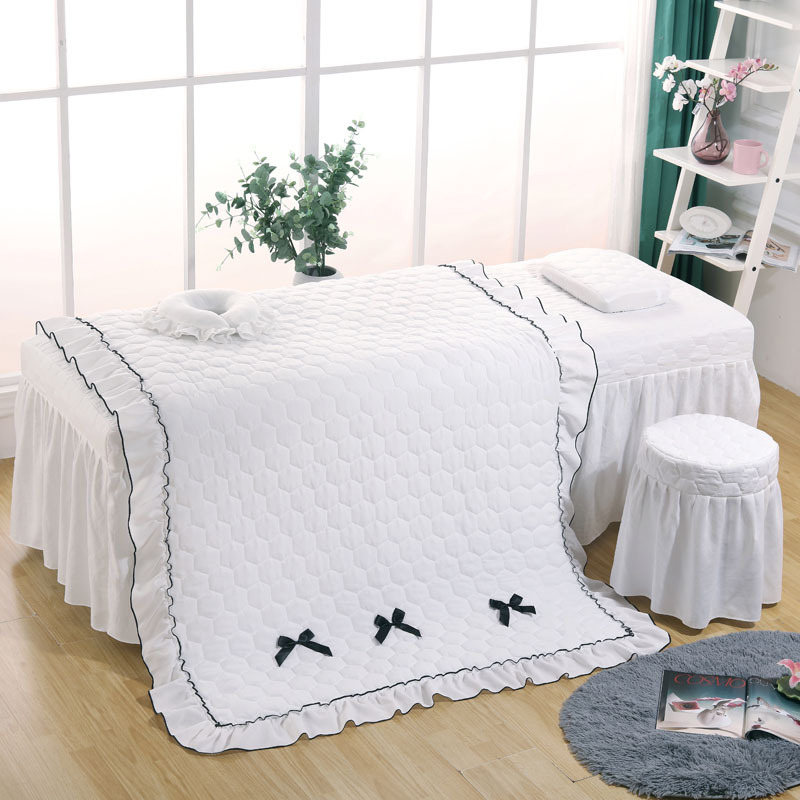 日式网红白色水洗棉美容院床罩四件套按摩床单床罩带洞理疗4件套