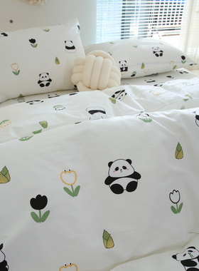国潮熊猫 纯棉床单单件被套1.51.82.0枕套全棉加密厚斜纹可爱萌萌