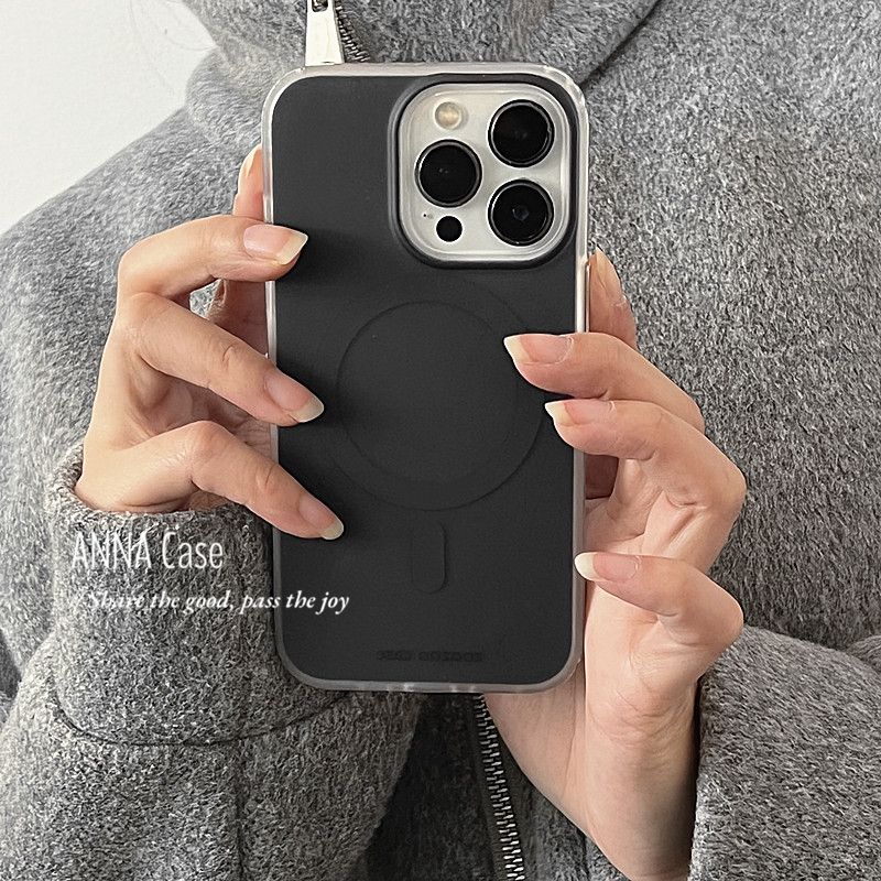ANNACASE简约高级炭灰色磁吸无线充手机壳适用iPhone15pro新款14promax苹果13pro全包12磨砂防摔保护套15男款