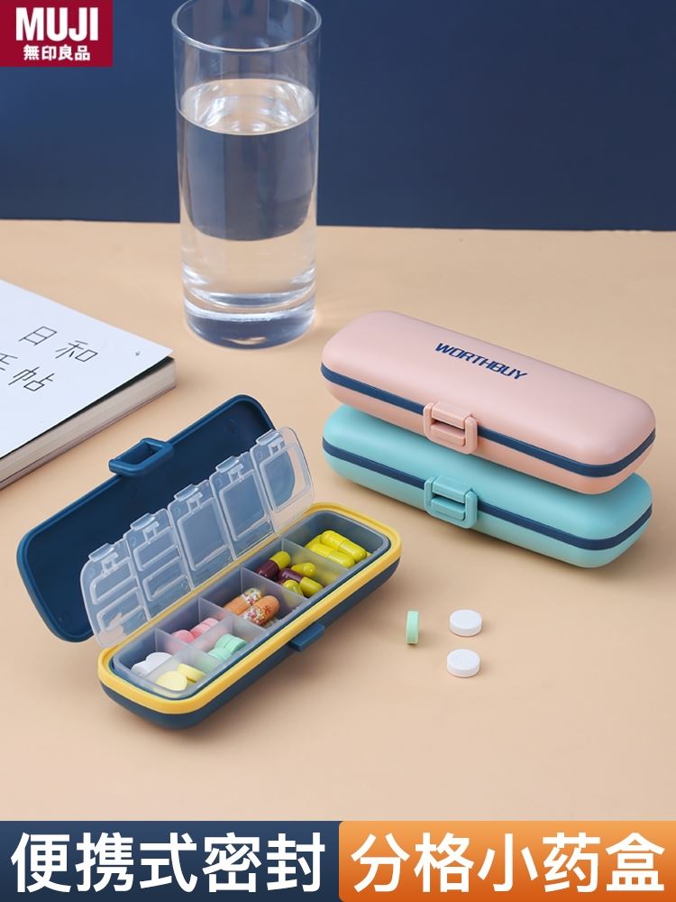 便携式小药盒食品级日本进口无印良品便携药盒分装早午晚药药丸盒