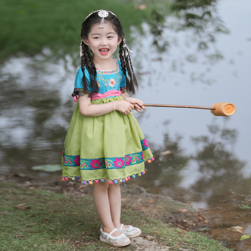 儿童女2024新款中式夏季汉服饰女童名族少数民族国风套装