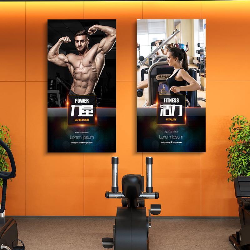 健身房装饰画励志体育馆运动挂画肌肉男美女锻炼墙壁画健美室海报