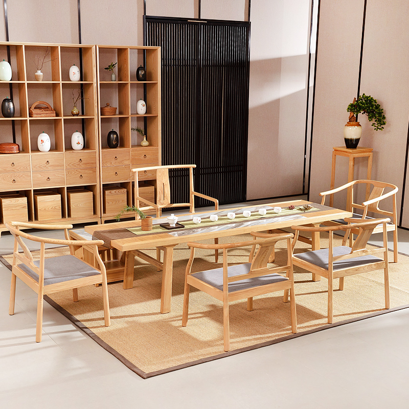 新中式原木色茶桌椅组合禅意办公室现代简约定制茶楼实木成套家具