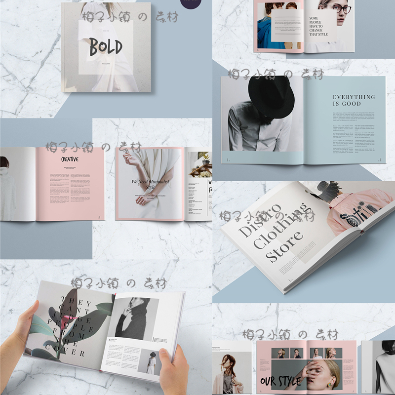 正方形简约时尚大气杂志画册书籍排版设计indesign素材id模板e13