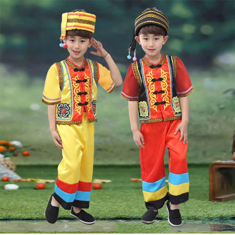 男儿童傣族民族服装三月三广西壮族表演服饰黎族小男孩贵州布依族