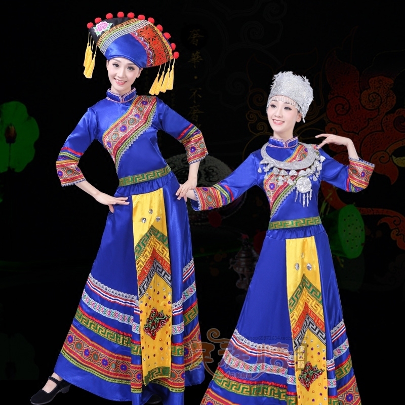 三月三少数民族服装女舞蹈服广西壮族长裙成人演出服装舞台表演装