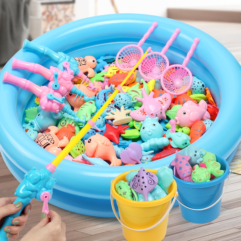 宝宝磁性捞鱼钓鱼池套装夏季户外充气戏水玩具亲子室内收纳游戏池