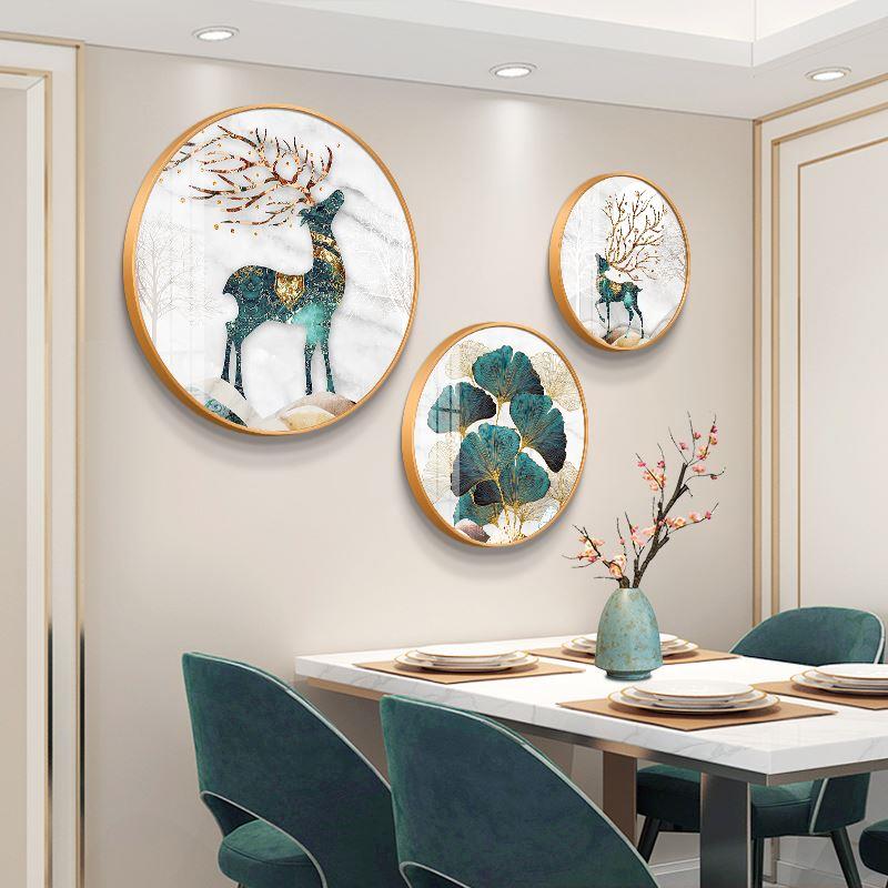 新中式鹿轻奢餐厅装饰画北欧现代简约厨房背景墙壁画过道挂件挂画