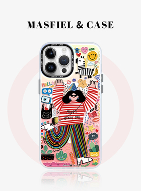 MASFIEL × 抓住快乐适用苹果15Promax手机壳14Pro磁吸支架iPhone15保护套ip13网红12创意全包11防摔女生新款