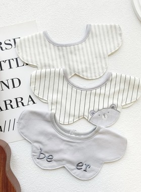婴儿童A类纯棉防水口水巾宝宝360度刺绣立体图案小围嘴饭兜假领子