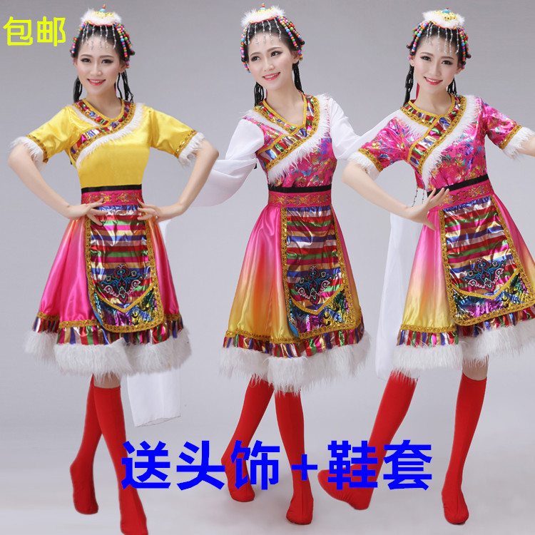 新款藏族舞蹈演出服儿童成人藏服蒙古少数民族衣服表演服装女套装