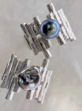 DIY配件 S925纯银珍珠戒指空托 复古不规则戒托 巴洛克银托半成品