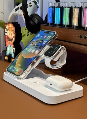 无线充电器三合一适用苹果15三星小米华为安卓手机iwatch8手表airpodspro3耳机桌面四合一多功能快充支架底座