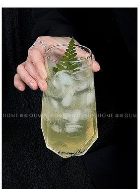 ins风菱角玻璃杯透明冷饮杯高颜值苏打气泡柠檬水杯果汁水果茶杯