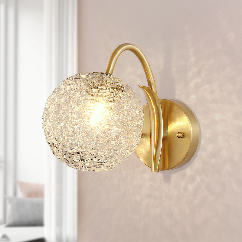 轻奢卧室床头壁灯法式主卧客厅美式复古奶油风高级感全铜水晶墙灯