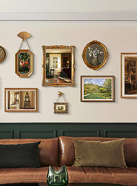 法式客厅装饰画沙发背景墙挂画复古文艺风高级感肌理画美式壁画