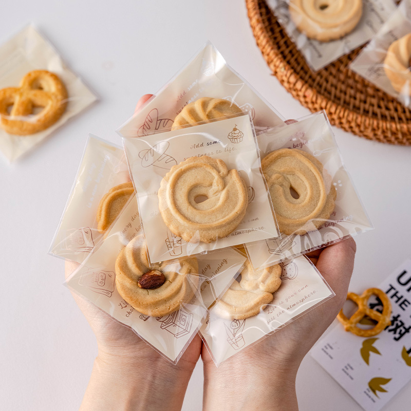 2024新款饼干自封袋雪花酥曲奇包装袋子烘焙独立简约透明包装自粘
