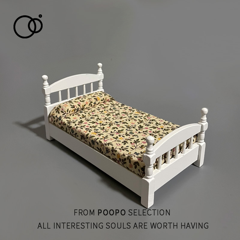 迷你仿真双人床小模型摆件木头小床木床卧室家具玩具微缩场景装饰