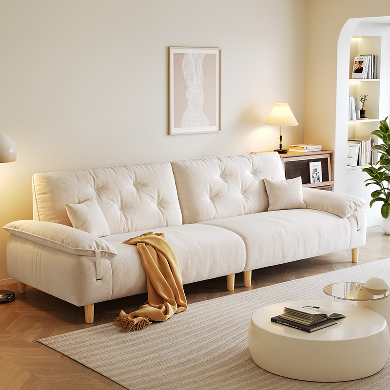 法式奶油风布艺沙发客厅小户型北欧现代简约高靠背直排2024年新款