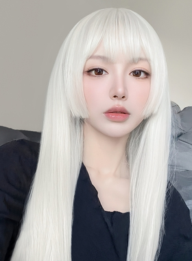 假发女长发自然日系姬发式全头套时尚新款长直发公主切白色假发套