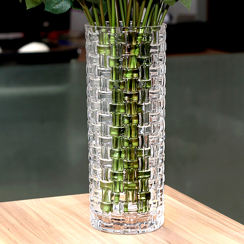 加厚透明玻璃花瓶直筒富贵竹百合客厅餐桌摆件水培花盆欧式简约
