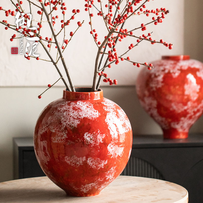 高级感陶瓷中式现代客厅红色创意花瓶家居婚庆花器艺术装饰摆件