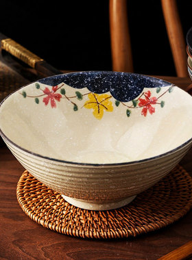 中式风家用碗陶瓷面碗复古泡面碗汤碗拉面碗大碗斗笠碗汤面碗日式