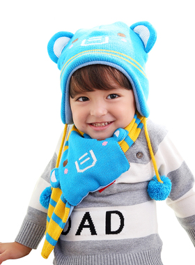 儿童男女童宝宝帽子围巾小孩秋冬款韩版卡通动物款围巾套装