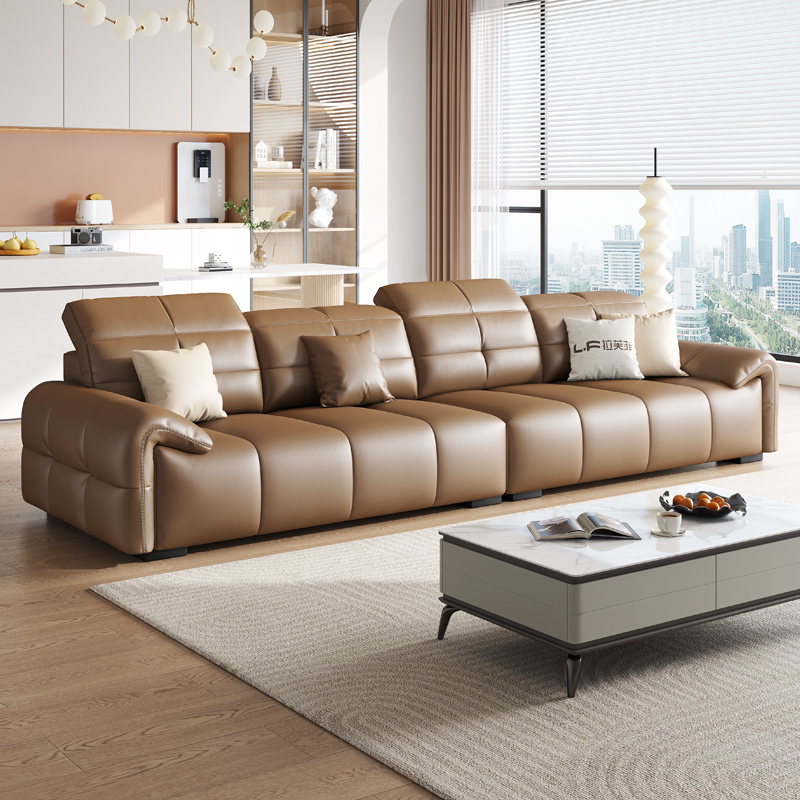 拉芙菲 意式极简真皮沙发轻奢现代简约客厅直排三四人位皮艺沙发