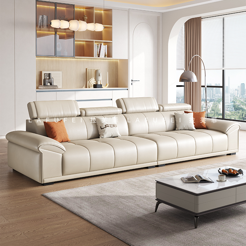 拉芙菲 真皮沙发意式极简轻奢现代简约客厅直排三人位皮艺沙发