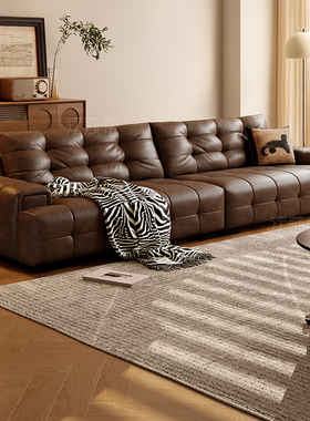 法莎蒂劳伦斯意式极简油蜡皮沙发小户型意式极简皮艺直排沙发