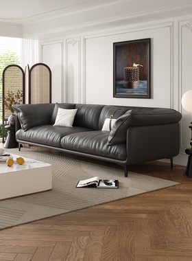 意式极简米洛提纳帕真皮沙发客厅复古轻奢羽绒小户型直排皮艺沙发